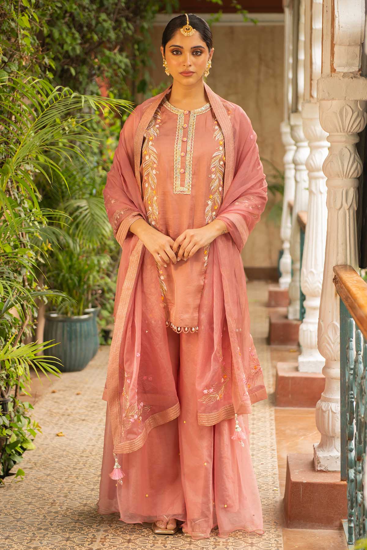 Buy Old Rose Silk Kurta Set Online